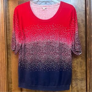 Talbots Cotton Knit‎ T-shirt Sz L Red White Blue EUC $5 ADD ON with $15+ Bundle